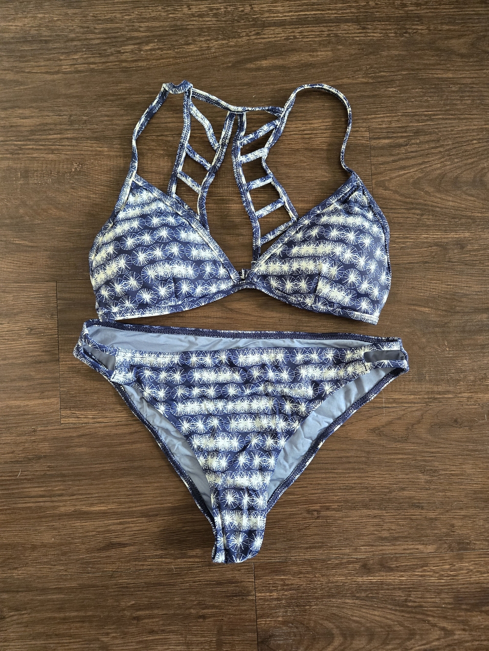 RVCA White and Navy Starburst Strappy Back Bikini Set
